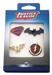 JUSTICE LEAGUE LOGOS 4PC BOXED PIN SET